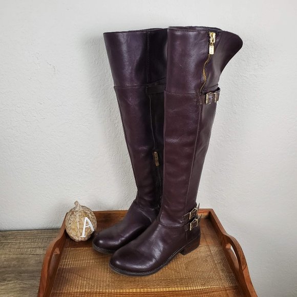 BCBG Over Knee Brown Leather Boots Size 5 - Picture 1 of 11